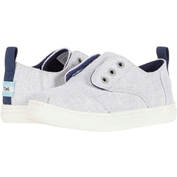 NWT TOMS Cordones Cupsole Drizzle Grey Chambray Youth Boy Girl Size 4 New in Box - Picture 1 of 9